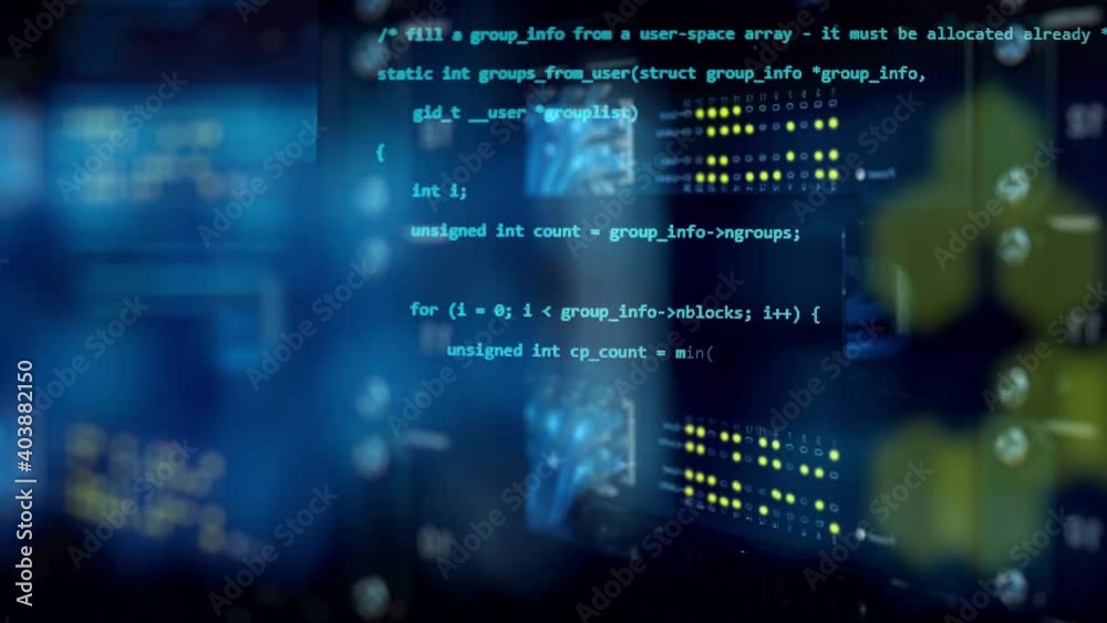 3D programming code abstract technology background of software developer and computer script. Software or blockchain concept. Running hud text.Technological intro, screensaver. Security or hacking