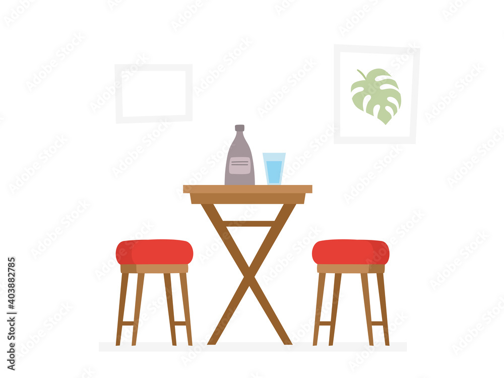Dining table and red chairs isolated on white Dining table and red chairs isolated on white