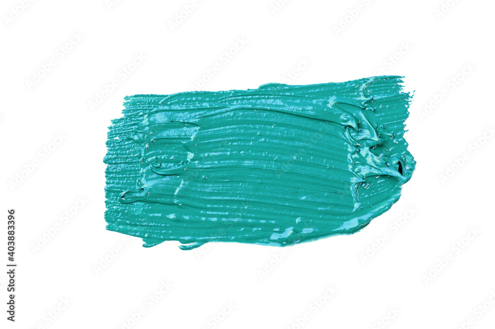 a smear of turquoise acrylic paints on a white isolated background, macro photography a smear of turquoise acrylic paints on a white isolated background, macro photography
