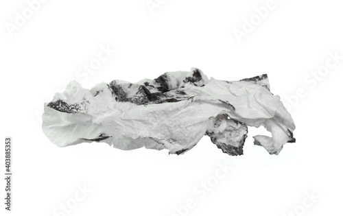 Used screwed paper tissue isolated on white background. Crumpled tissue paper. Dirty Crumpled tissue paper. 