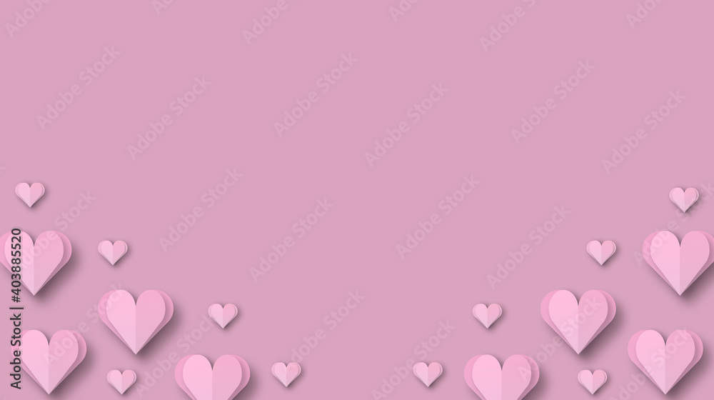 Papercut pink heart for valentine's day background concept. Valentine's Day holiday. Day of Love. Concept for background on brochure, banner, poster. 3D rendering