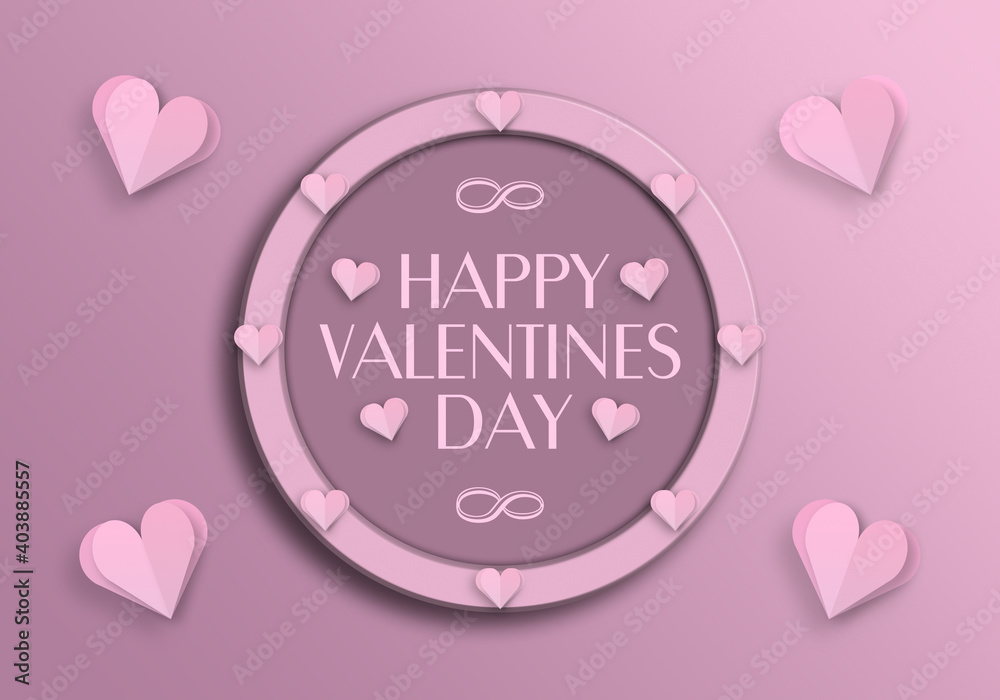 Valentine's day decoration with paper hearts. Valentine's Day holiday. Day of Love. Concept for background on brochure, banner, poster. 3D rendering