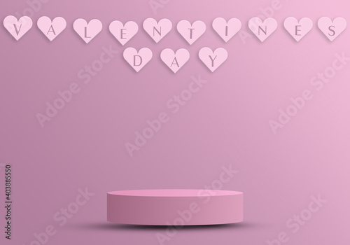 Podium for products with hearts, valentine's day concept. Valentine's Day holiday. Day of Love. Concept for background on brochure, banner, poster. 3D rendering