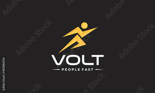 Yellow Decorative Volt lightning bolt people fast logo design template