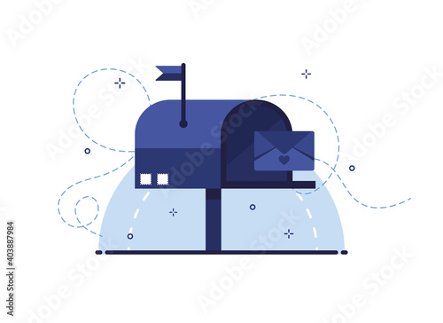 Mailbox with letter in an envelope. Receiving and sending letters. Mail delivery. Blue Post. Flat design. Eps 10