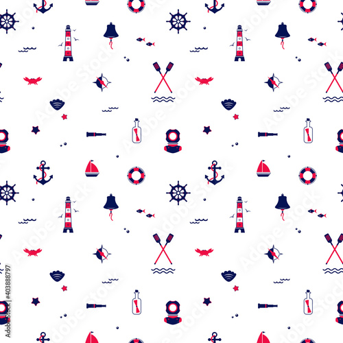 Seamless texture from sailing elements. Pattern, abstract background, wallpaper. Nautical collection,  marine travel icons.