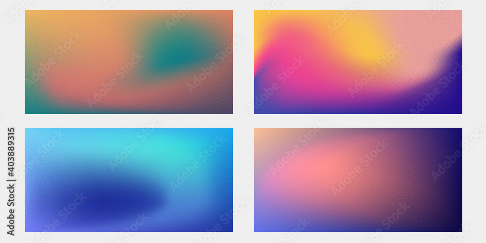 Set of Gradient mesh color backgrounds template with texture. Abstract modern screen design for mobile app. Soft color gradients. New design for ad, poster, banner of your website. Vector illustration