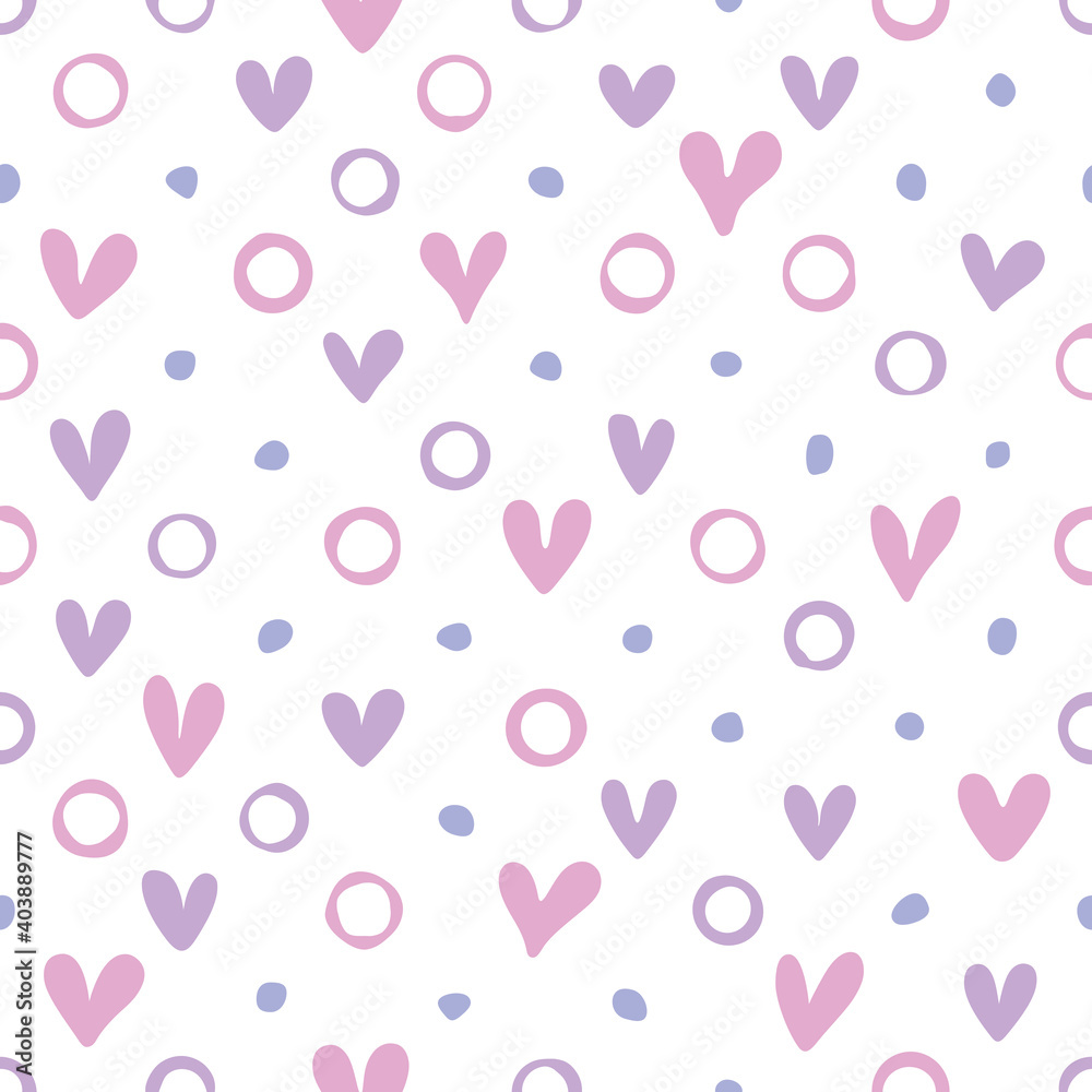 Romantic seamless pattern with doodle heart, bubbles and dots. Simple modern hand drawn background. Repeating vector for invitations, card or wrapping paper. Romantic seamless pattern with doodle heart, bubbles and dots. Simple modern hand drawn background. Repeating vector for invitations, card or wrapping paper.