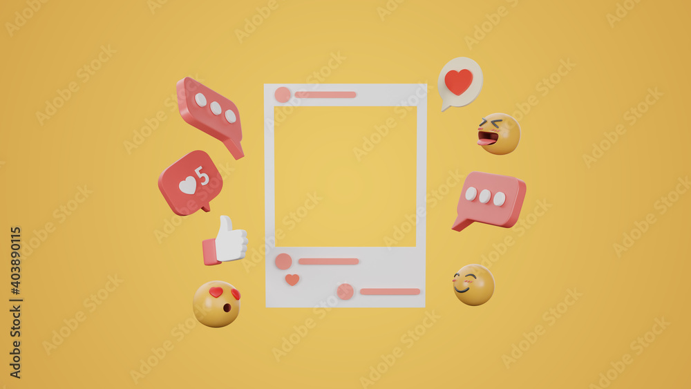 3d render social media concept for content editor. 3d render social media concept for content editor.