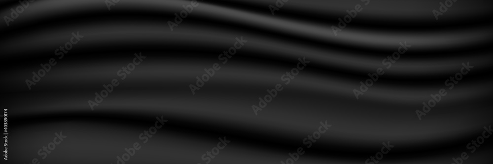 Black geometric stripes abstract tech cloth banner design. Vector background. Black cloth background