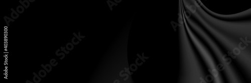 Smooth elegant black satin texture abstract background. Luxurious background design. Black cloth background