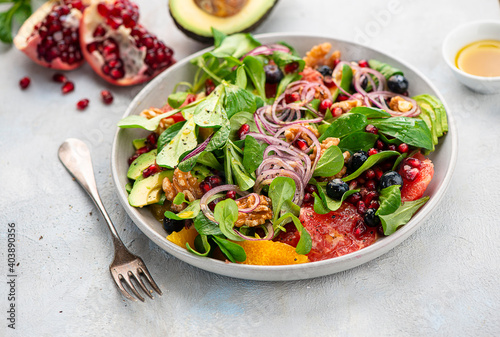 Orange-grapefruit salad with pomegranate seeds