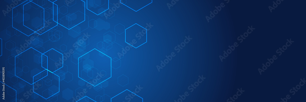 Blue honeycomb abstract background. Wallpaper and texture concept. Minimal theme. Abstract geometric shape technology digital hi tech concept background. Space for your text