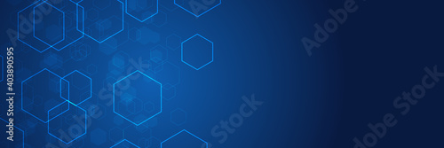 Blue honeycomb abstract background. Wallpaper and texture concept. Minimal theme. Abstract geometric shape technology digital hi tech concept background. Space for your text
