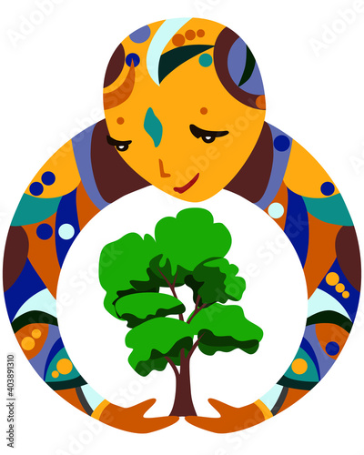 Trees protection illustration. Circle of people hands can save green lungs of our planet, take care of nature around us is humanity responsibility 