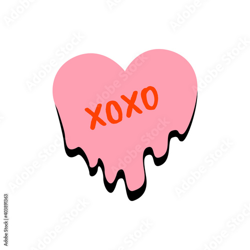 Vector pink heart illustration. Xoxo, huds and kisses text. Valentine's day, romantic.