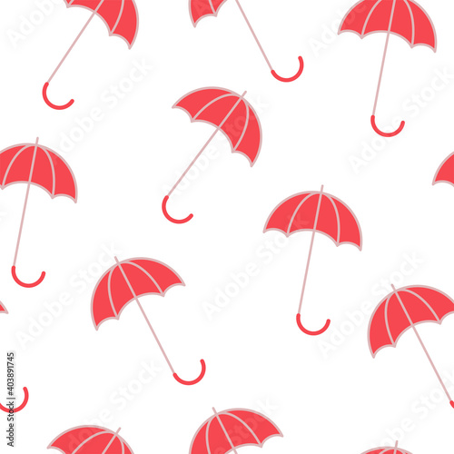 Red umbrellas on white background, seamless pattern, vector