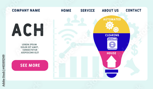 Vector website design template . ACH - Automated Clearing House acronym. business concept background. illustration for website banner, marketing materials, business presentation, online advertising. 