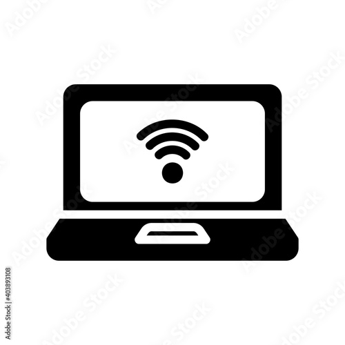 Laptop icon vector illustration in solid style about internet of things for any projects