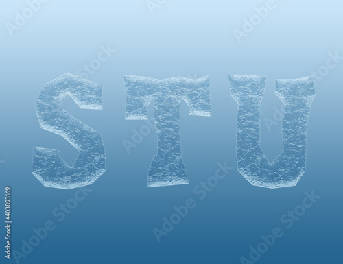 Illustration of letters S T U from ice on a blue background. Can be used in web design, for banners, posters, posters, in printing.
