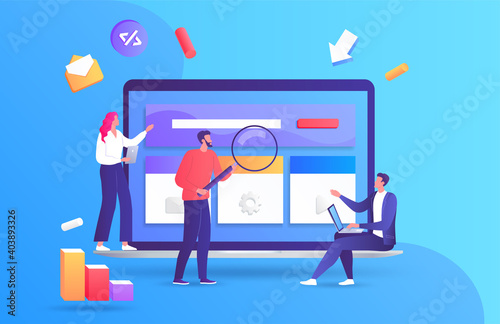 Young people create website design colorful vector illustration 