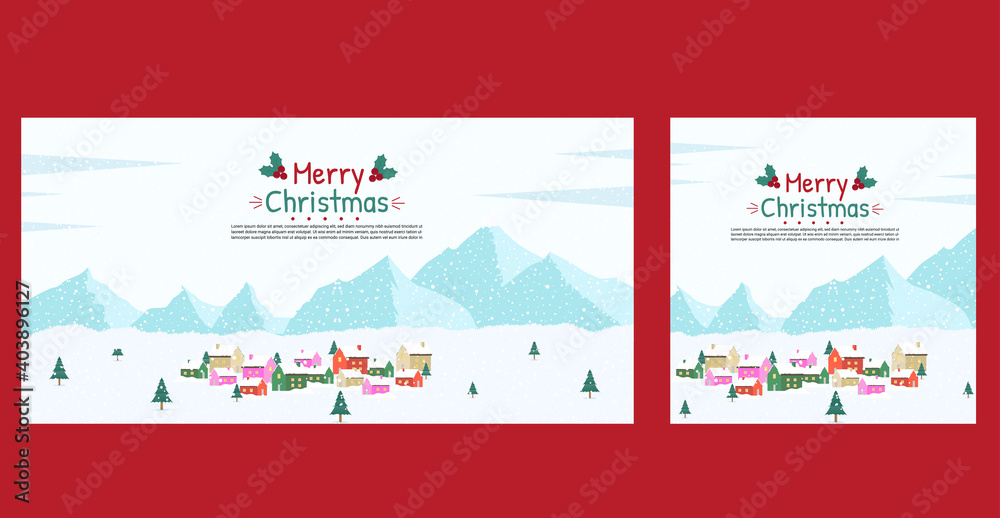 Christmas snow scene vector, Flat design christmas, landscape christmas background or banner. Christmas snow scene vector, Flat design christmas, landscape christmas background or banner.