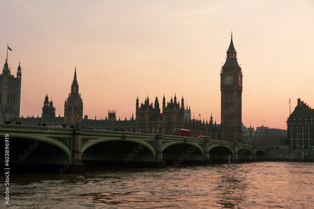 big ben and houses of parliament in London during sunset