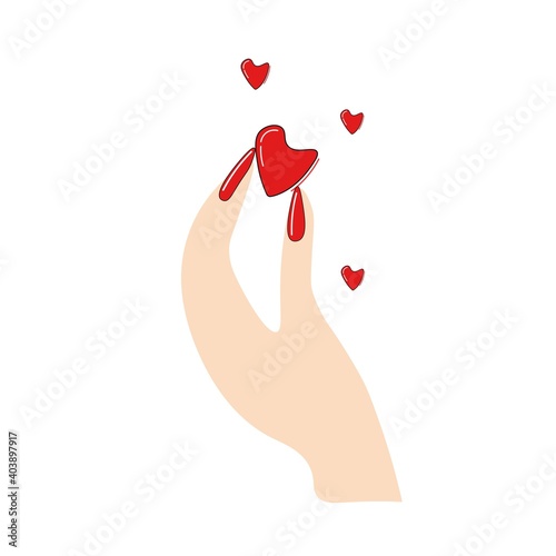 Abstract poster with hearts in palms. A positive gesture.Vector isolated.Can be used in web design as poster,banner,postcard. photo