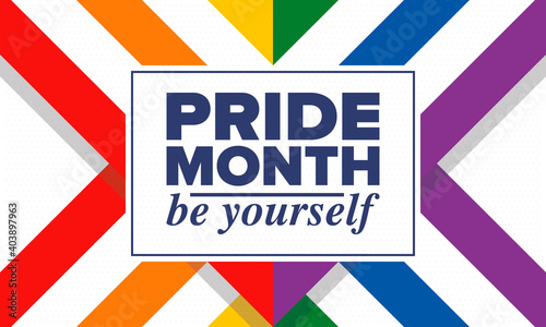 LGBT Pride Month in June. Lesbian Gay Bisexual Transgender. Celebrated annual. LGBT flag. Rainbow love concept. Human rights and tolerance. Poster, card, banner and background. Vector illustration