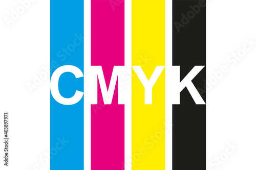 Cmyk print icon. Four lines in cmyk colors symbol. Cyan  magenta  yellow  key  black stripes isolated on white background