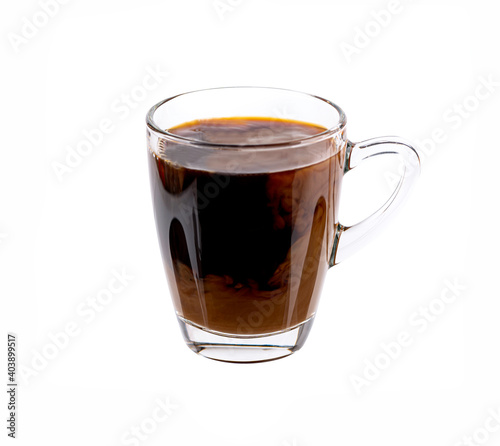 Black of hot coffee with milk on white background.