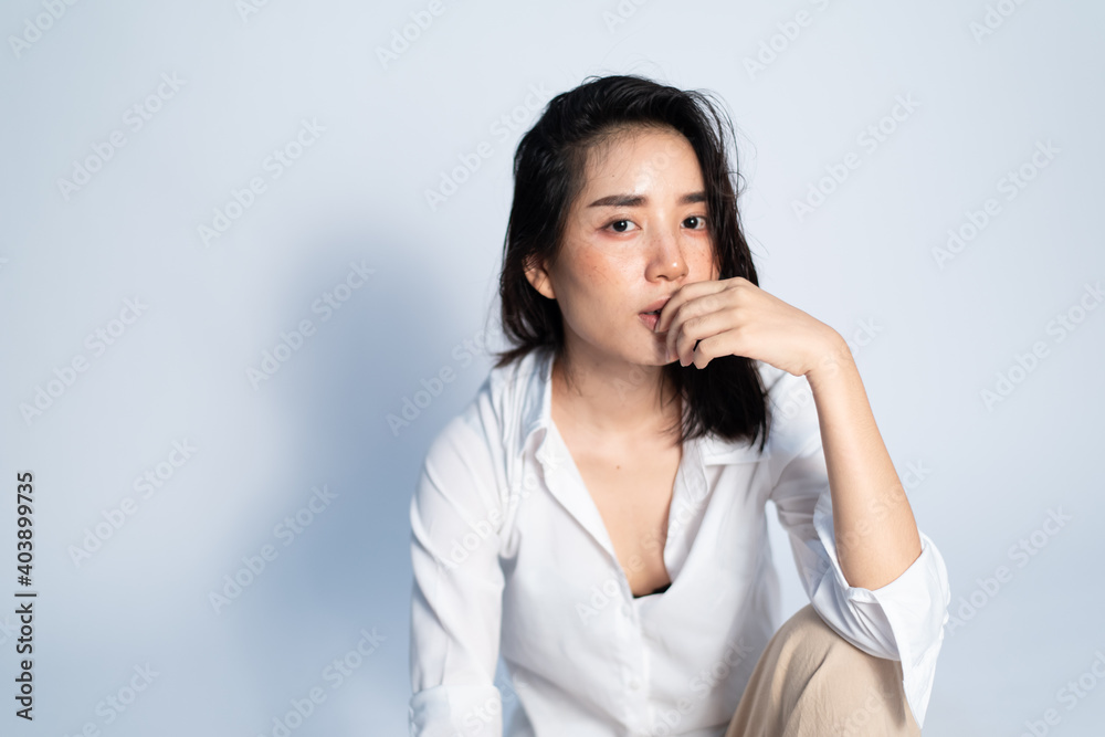 Portrait young Asian girl on white background. Portrait young Asian girl on white background.