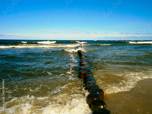 Holzbuhnen an der Ostseeküste auf Usedom photo