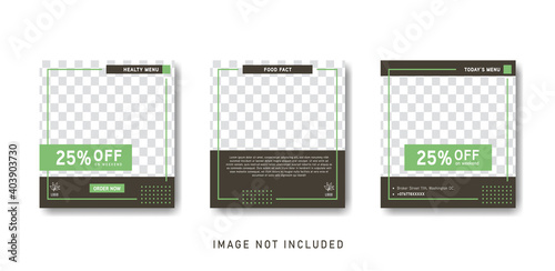 Social media instagram healthy food sale promotion and article template post in green and brown color style