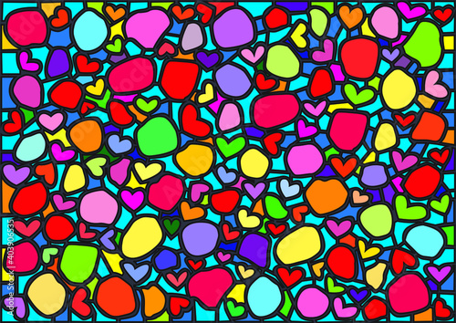 hearts and rose petals colorful design moses stained glass background illustration vector