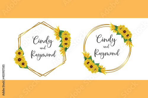 Wedding Invitation Sun Flower Design, Hand drawn Vector Watercolor style
