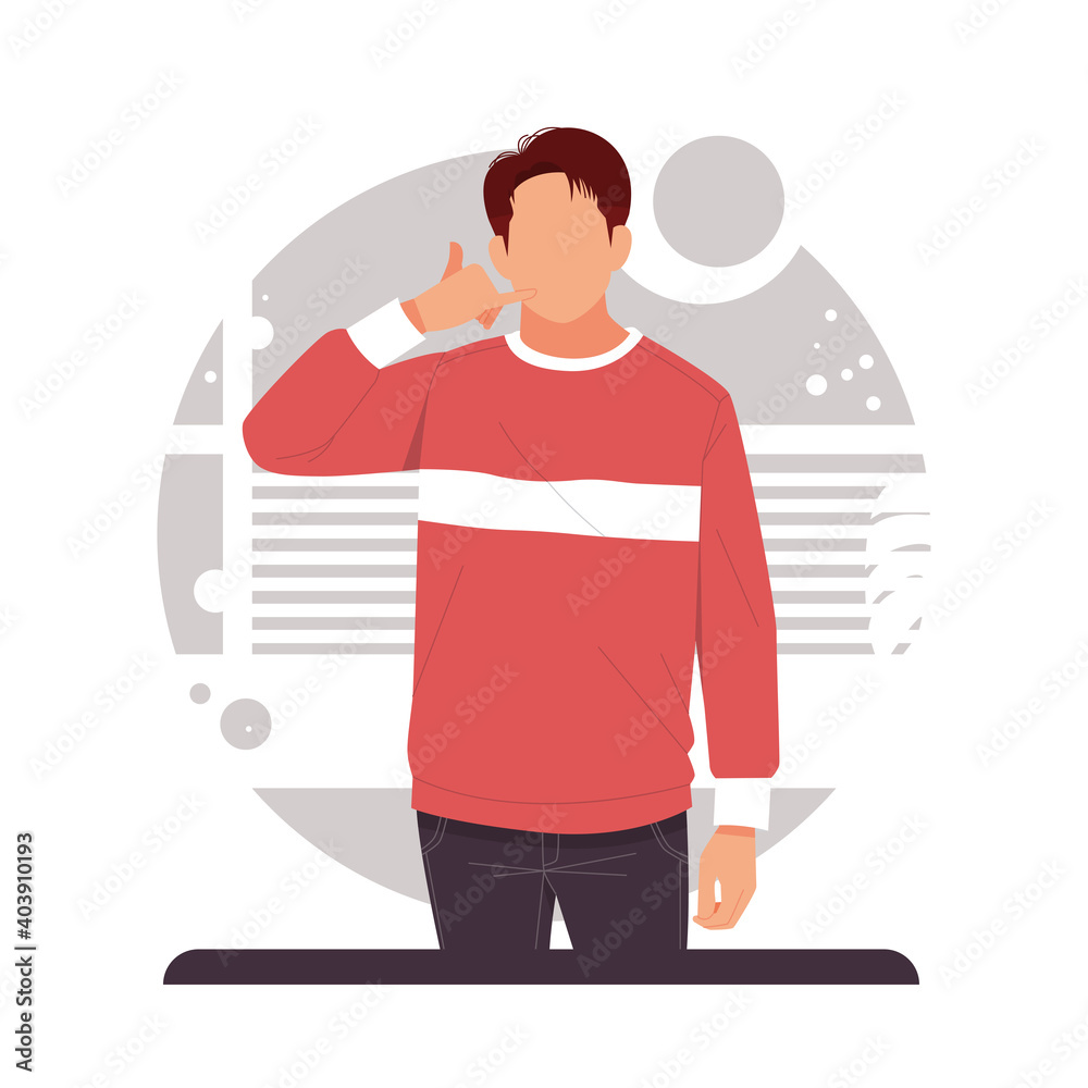 portrait of a man call with his hand, advertise product. vector illustration