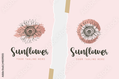 Sunflower hand drawn floral logo premium