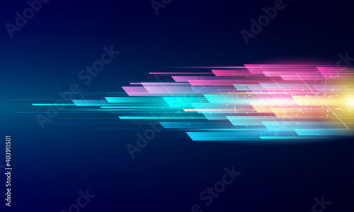 Modern abstract high-speed movement. Colorful dynamic motion on a blue background. Movement sport pattern for banner or poster design background concept.
