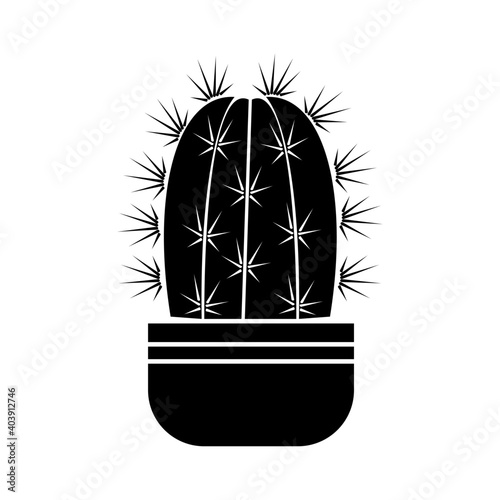 silhouette of cactus, thorny potted plant, indoor succulent icon