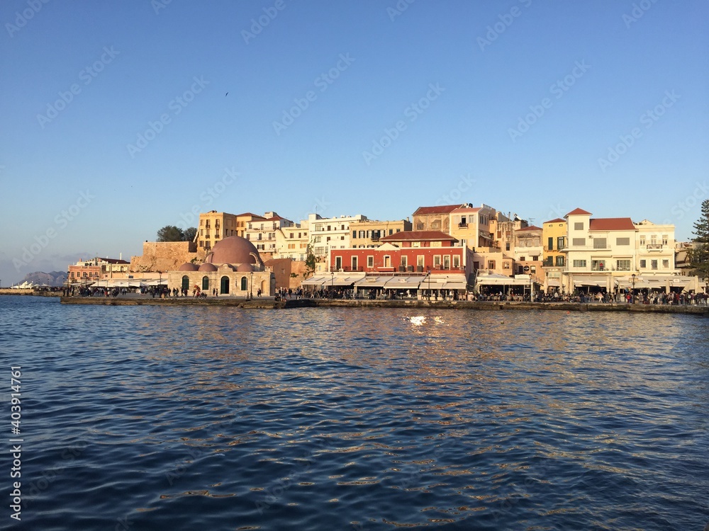 The old Venetian Harbor in Chania Crete,  Greece
