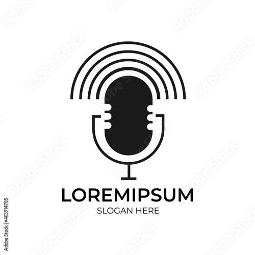 Podcast radio,icon illustration,studio table microphone icon,podcast logo,concept logo.