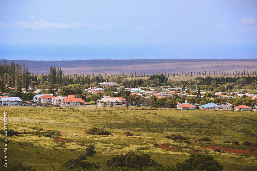 Lanai city, Hawaii. Lāna‘i City is a census-designated place (CDP) on the island of Lāna‘i, in Maui County, Hawai‘i, United States. Lāna‘i City is the island's commercial center. 