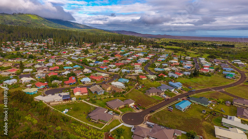 Aerial Lanai city, Hawaii. Lāna‘i City is a census-designated place (CDP) on the island of Lāna‘i, in Maui County, Hawai‘i, United States. Lāna‘i City is the island's commercial center. 
