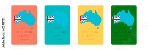 Greeting card and map of Australia. Happy Australia Day.