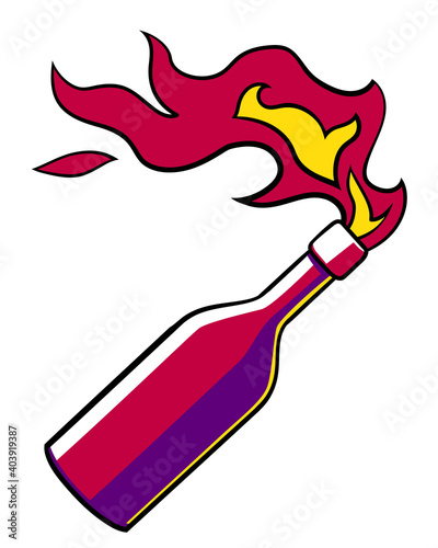 Molotov cocktail bottle with fire 