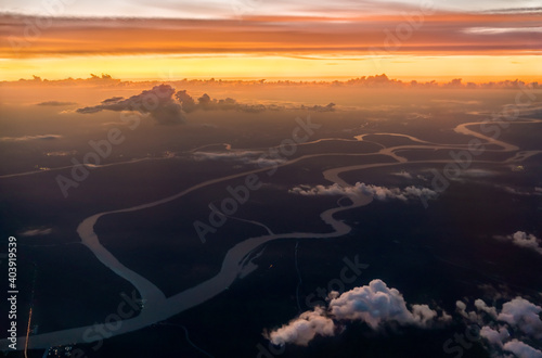 Sunset above the Parana River Delta near Buenos Aires in Argentina