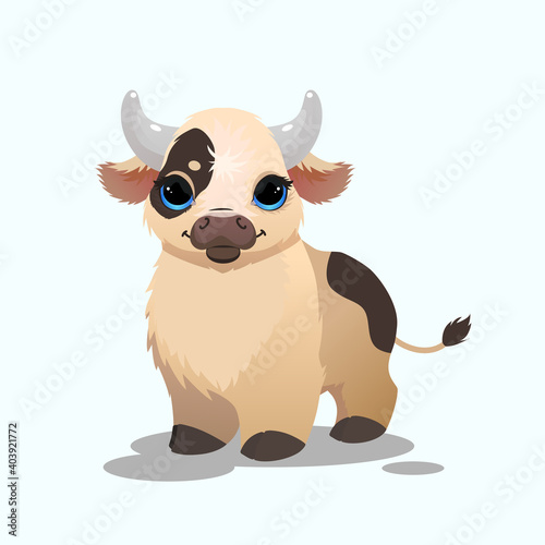 Cute baby bull in cartoon style. Isolated vector.