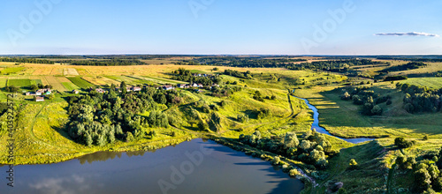 Aerial view of Maloe Gorodkovo, a typical village on the Central Russian Upland, Kursk region. photo