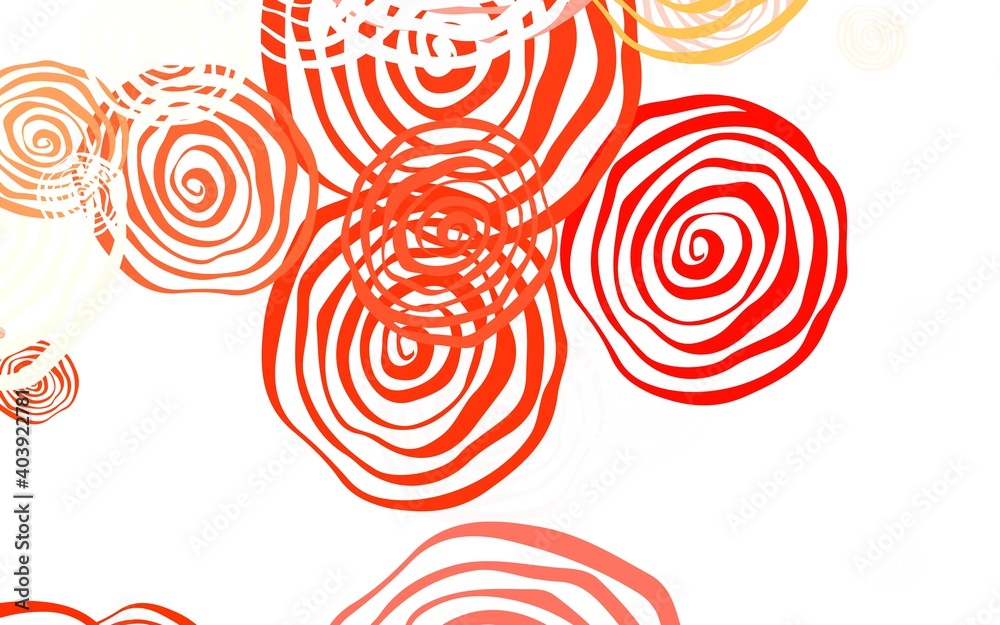 Light Red, Yellow vector doodle template with roses.